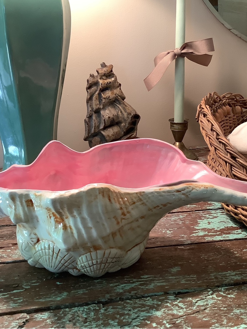 Vintage Ceramic Shell Bowl Studio Pottery